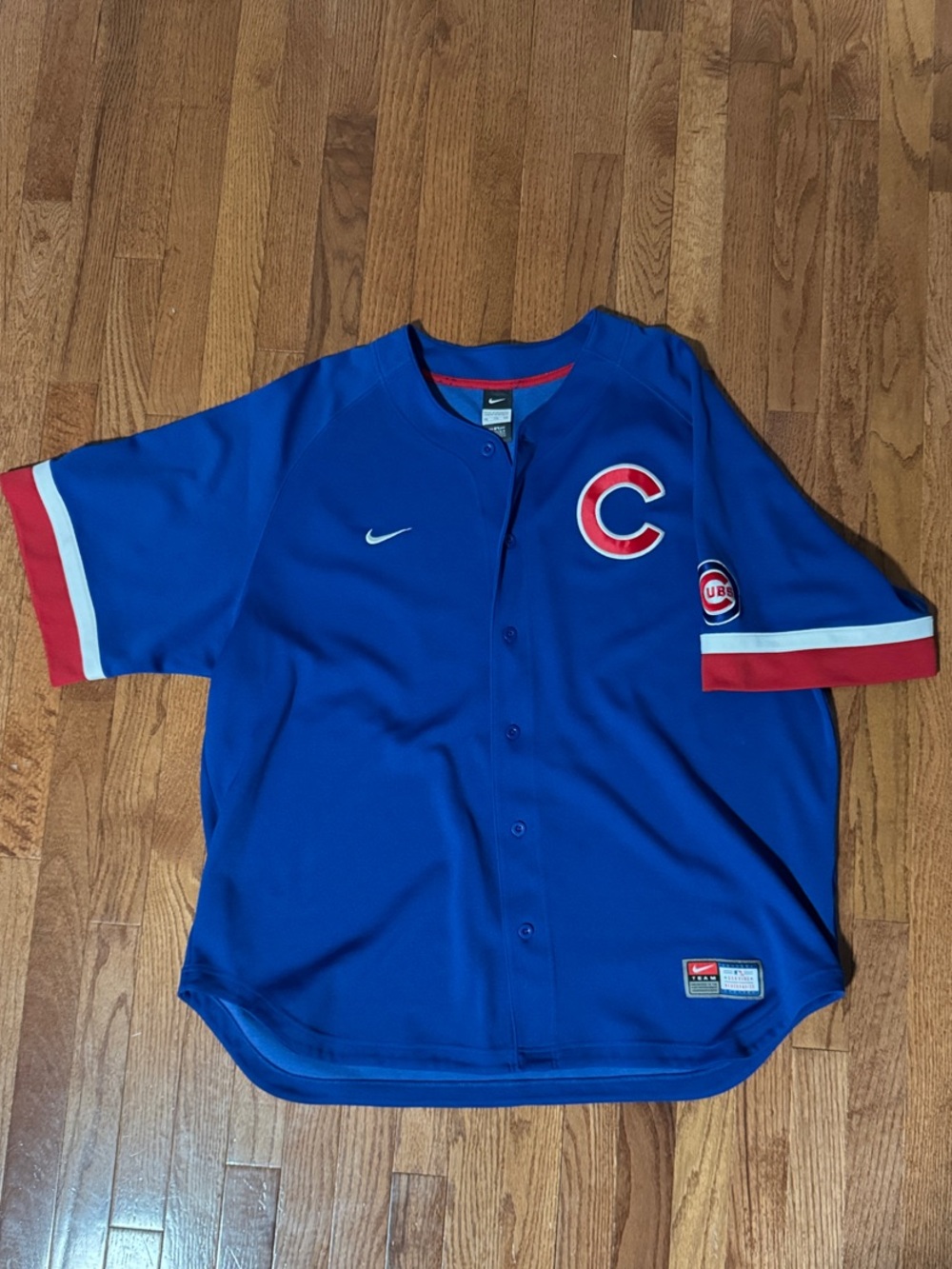 Nike Mens Royal Blue Chicago Cubs Baseball Jersey with Red & White Trim
